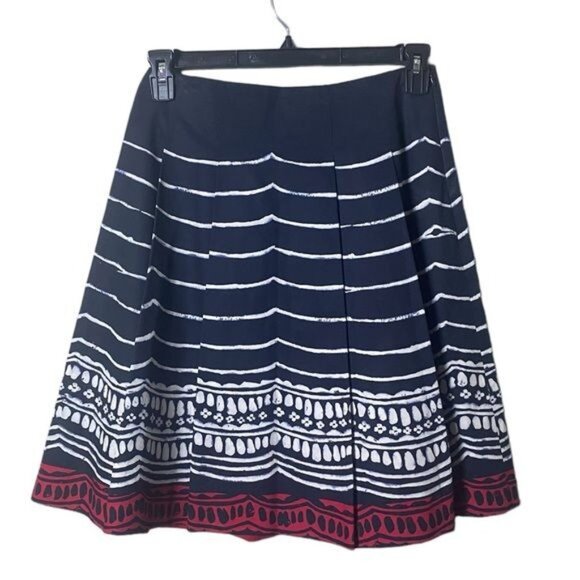 Talbots Womens Cotton Pleated A-Line Skirt Size 6P Tomato Girl Nautical Blue - Picture 1 of 9